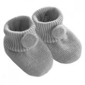 Booties Knitted Pom Pom Grey 0-6 mths